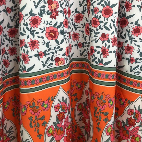 Made With Love Dress Womens M Orange Pink Floral VNeck Bell Sleeve Boho Cover Up - Picture 7 of 8